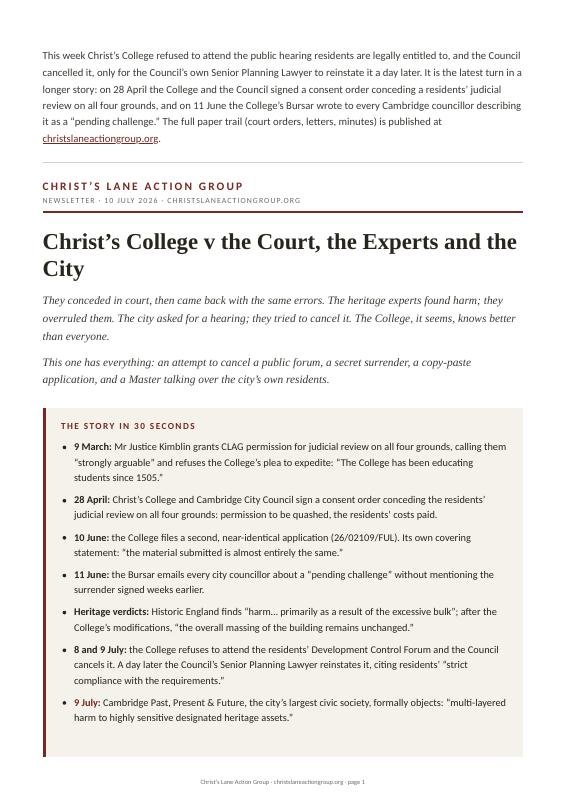 Preview of the CLAG newsletter of 10 July 2026
