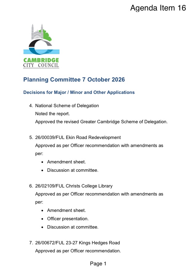 Preview of the Council’s decision list for the Planning Committee of 7 October 2026